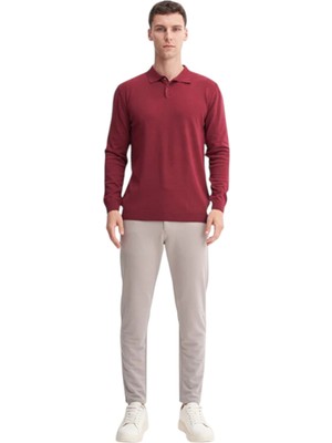 Slim Fit Viskon Kumaş Basic Polo Yaka Kazak