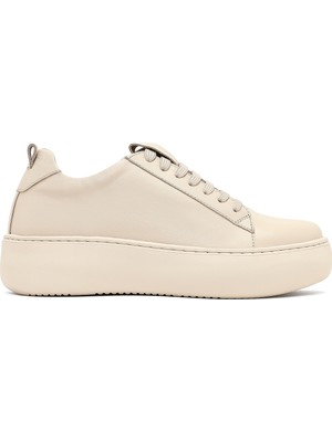 Kadın Bej Bağcıklı Kalın Tabanlı Deri Sneaker 25AFD290218