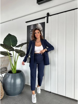 Madame Melek Orijinal Marka Ceket Pantolon Klasik Takım Astarlı Ceket Havuç Pantolon