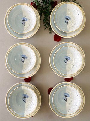 Venüs Home Decoration Mavi Gelincik 12 Parça 6 Kişilik Seramik Yemek Takımı Modern Desenli
