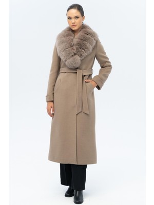 Çıkabilir Kürklü Belden Bağlamalı Uzun Kaşmir Kaban K. Kamel 3133-TK