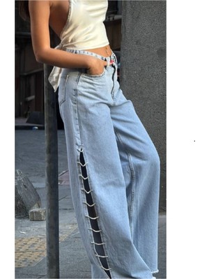 Pinterest Tasarım Taşlı Baggy Kot Pantolon