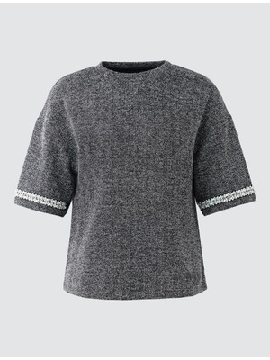 Jimmy Key Antrasit Melanj Bisiklet Yaka Kol Ucu Boncuk Detaylı Örme Tişört