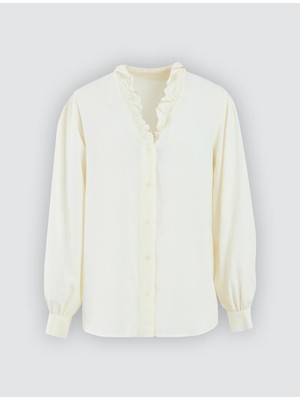 Jimmy Key Ekru Uzun Kollu Dökümlü Yaka Dokuma Gömlek