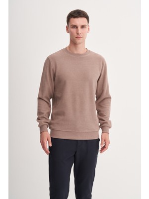 Camel Erkek Slim Fit Pamuk Karışımlı Selanik Örgü Sweatshirt
