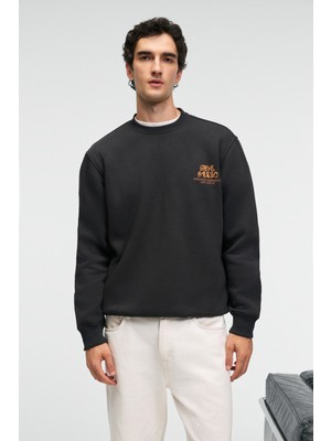 Grimelange IRVING Erkek Yuvarlak Yaka Göğsü Ve Önü Regular Fit Antrasit Sweatshirt