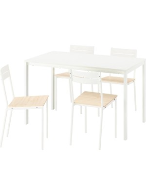 Yemek Masası Takımı, Beyaz-Çam, 4 Sandalyeli, Sabit, 125X74 cm