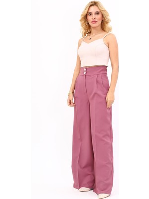 Korsaj Kemer Yüksek Bel Palazzo Pantolon-Rose