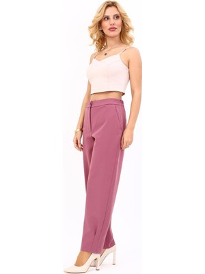Paçası Pileli Pantolon-Rose