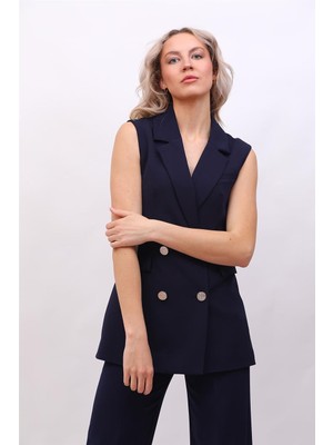 Erkek Yaka Blazer Yelek-Lacivert