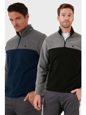 Buratti Regular Fit Anti-Pilling Tüylenme Yapmayan Dik Yaka Şardonlu 2'li Paket Polar Erkek Polar 5906016S2