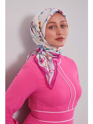 Fuşya Çiçek Dalı Desen Soft Eşarp
