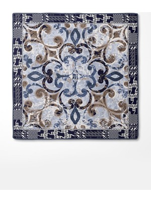 Lacivert Desenli Twill Ipek Eşerp