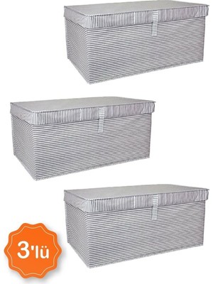 3'lü Kapaklı Çok Amaçlı Hurç Seti, Gri, 50X40X30, Maxi Model