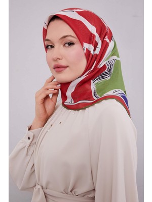 Kırmızı Soyut Desen Soft Eşarp