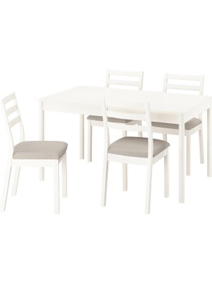 Yemek Masası Takımı, Kırık Beyaz-Fridtuna Açık Bej, 4 Sandalyeli, Açılabilir