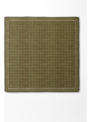 Yeşil Kareli Twill Ipek Eşarp