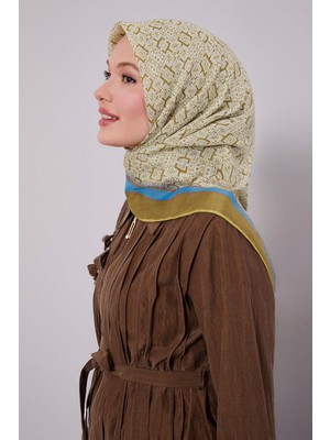 Yağ Yeşili Puzzle Desen Soft Eşarp