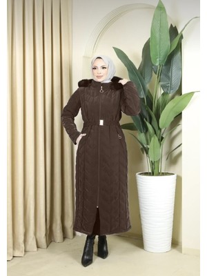 Nadide Kadın Büyük Beden Nova Kumaş Içi Astarlı Kapüşonlu Tam Boy Genç Kapitone Mont