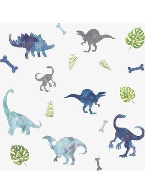 Suluboya Dinozor Soyulabilir ve Yapıştırmalı Duvar Çıkartmaları
