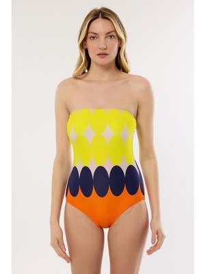 Ayyıldız 4308 Sarı Desenli Straplez Mayo