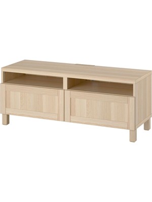 Tv Sehpası, Ağartılmış Meşe Görünümlü, 120X42X48 Cm, Hanvıken, Çıt Çıt Raylı