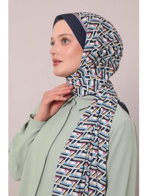 Lacivert Zigzag Desen Club Şal