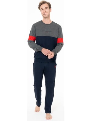 Erkek Bisiklet Yaka Uzun Kollu Pijama Takımı S26930 Cepli