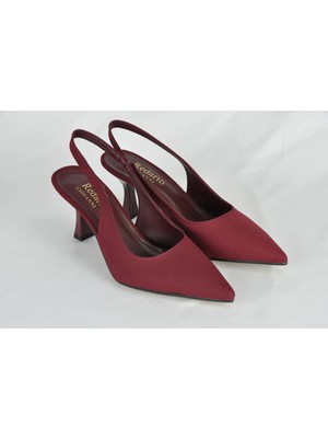 Kadın Vişne Saten Arkası Açık Mat  Topuklu