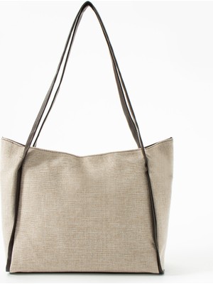Kadın Kanvas Büyük Askılı Omuz Çantası Astarlı