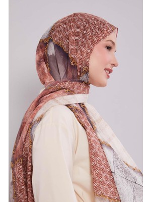 Pudra Karışık Desen Pamuk Şal