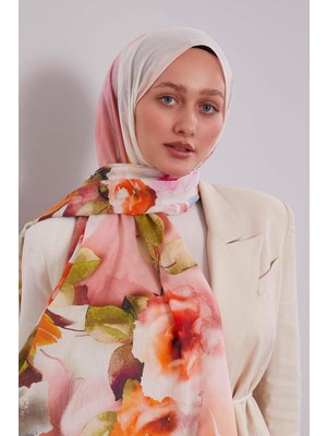 Pudra Ebruli Desen Pamuk Şal