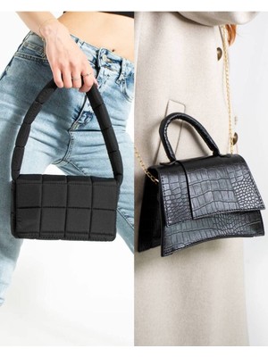 Su Geçirmez Puf Kumaş Çanta ve Kadın El ve Omuz Çantası Miny City 2 Li Paketli Ürün