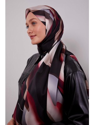 Bordo Soyut Desen Twill Şal