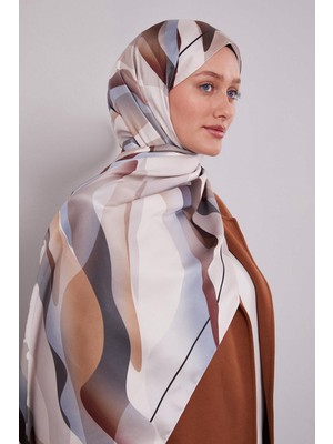 Sütlü Kahve Soyut Desen Twill Şal