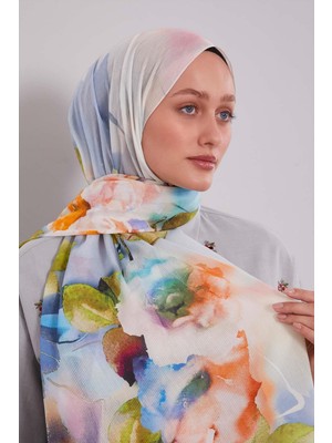 Mavi Ebruli Desen Pamuk Şal