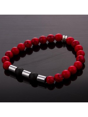 Zengezur Mercan-Onix Doğaltaş Bileklik-Kırmızı