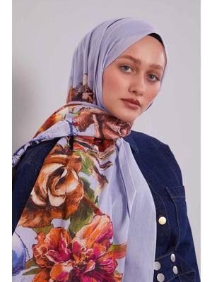 Lila Gül Desen Pamuk Şal