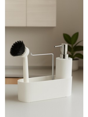 Beyaz Fırçalı Sabunluk - Mutfak,lavabo Düzenleyici Seti,organizer