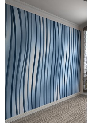 3D Dalgalı Çizgili Mavi Duvar Kağıdı