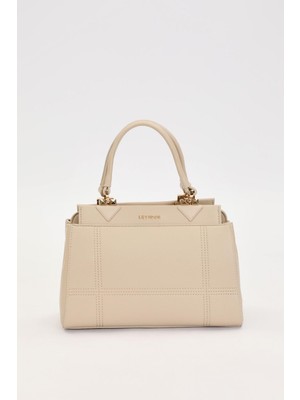 Gri Şerit Dikiş Model El Çantası