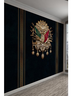 Osmanlı Arması Altın Işlemeli Tekstil Duvar Kağıdı