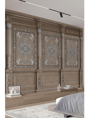 Bej Kadife Doku Görünümlü Gümüş Varaklı Tekstil Duvar Kağıdı