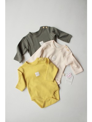 Oh la la Koala For Little Ones Basic Uzun Kollu Çıt Çıtlı Body Zıbın Model 8 %100 Pamuk Desenli 3'lü Set Çok Renkli