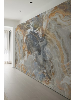 Gri Bej Beyaz Mermer Damar Desenli Tekstil Duvar Kağıdı