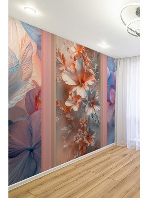 Pembe Gerbera Çiçek Desenli Tekstil Duvar Kağıdı