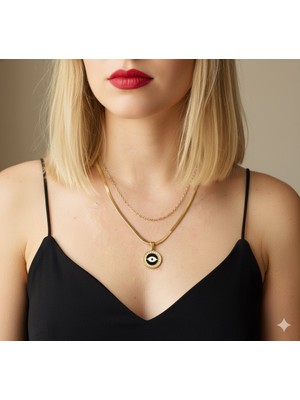 Nazar Boncuklu Italyan Zincirli Taşlı Çelik Kararmayan Kolye