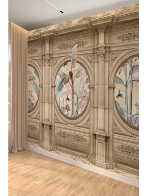 Kemerli Tropikal Bahçe Illüzyonlu Tekstil Duvar Kağıdı