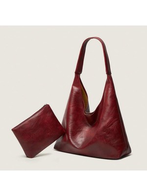 Kadın Omuz Çantası Büyük Kapasiteli Çok Yönlü Yumuşak Deri Yavrulu Cüzdanlı Salaş Çanta