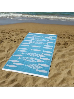 Soft Balık Desenli Peştamal - Mavi - 90X160 cm